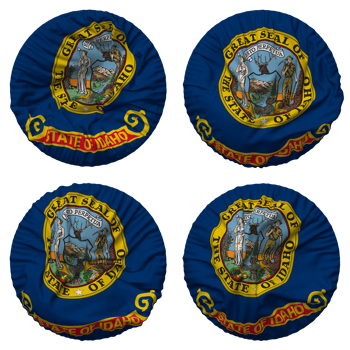 State of Idaho Flag in Round Shape Isolated with Four Different Waving Style, Bump Texture, 3D Rendering png