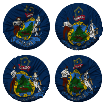 State of Maine Flag in Round Shape Isolated with Four Different Waving Style, Bump Texture, 3D Rendering png