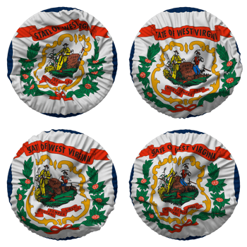 State of West Virginia Flag in Round Shape Isolated with Four Different Waving Style, Bump Texture, 3D Rendering png