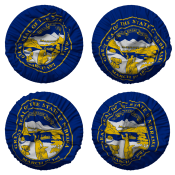 State of Nebraska Flag in Round Shape Isolated with Four Different Waving Style, Bump Texture, 3D Rendering png