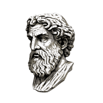 Ancient greek philosopher poet or scientist is depicted in the form of a sculpture isolated on transparent background png