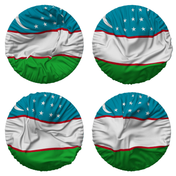 Uzbekistan Flag in Round Shape Isolated with Four Different Waving Style, Bump Texture, 3D Rendering png