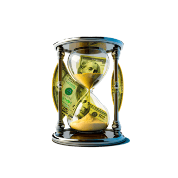 Hourglass With Dollar Time Is Money Concept stock photo png