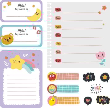 flat design vector cute colorful school label sticker