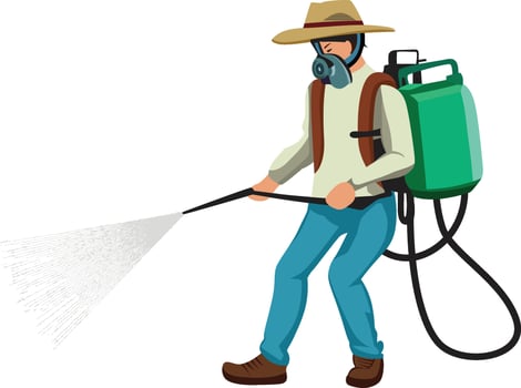 Agriculture pest control specialist ,worker spraying organic pesticides growing plantation flat style vector image