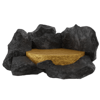 3d render of a golden podium with black stones. minimalist mockup for podium display or showcase png