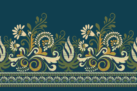 Ikat floral paisley embroidery on navy blue background.Ikat ethnic oriental pattern traditional.Aztec style abstract vector illustration.design for texture,fabric,clothing,wrapping,decoration,sarong.