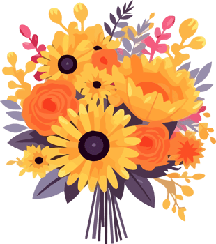 Whimsical Summer Flower Bouquet, for invitation, greeting card, poster, frame, wedding, decoration png