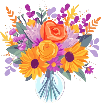 Flower arrangement or bouquet colorful summer flowers for invitation, greeting card, poster, frame, wedding, decoration png