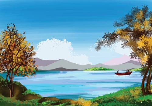 Landscape and nature on watercolor tree background vector