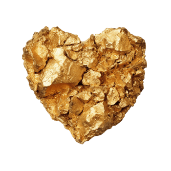 Heart shaped gold nugget isolated on transparent background, created with png