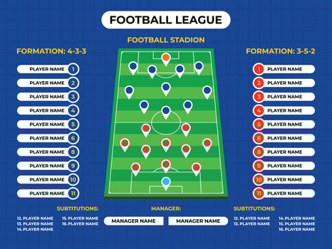 Lineup of football players on a match vector