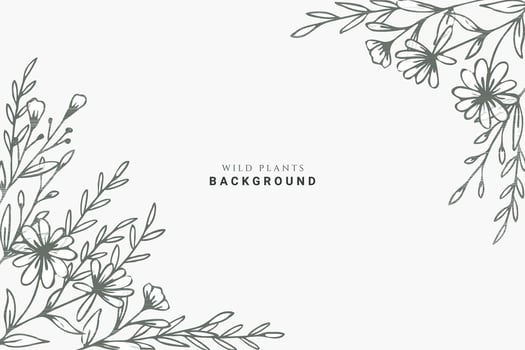 Greenery hand drawn leaves and flowers on white background. Beautiful green floral botanical background for wedding, engagement, or greeting vector