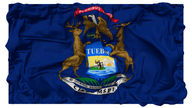 State of Michigan Flag Waves with Realistic Bump Texture, Flag Background, 3D Rendering png