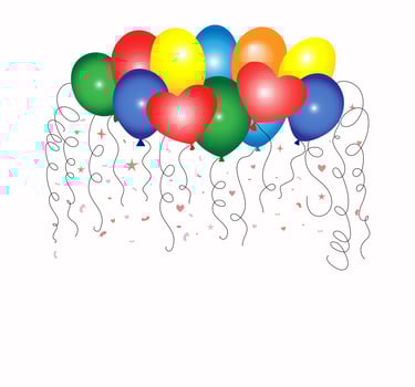 Balloons holiday.  Birthday, Valentine's Day, wedding. Congratulations, greeting card. Bundle of balloons, heart shape. Doodle, vector outline illustration. Background isolated.