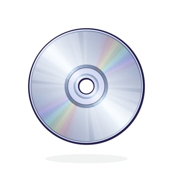 Cartoon illustration of compact disc with rainbow reflection. Optical laser disk. Modern storage of digital information. CD or DVD vector
