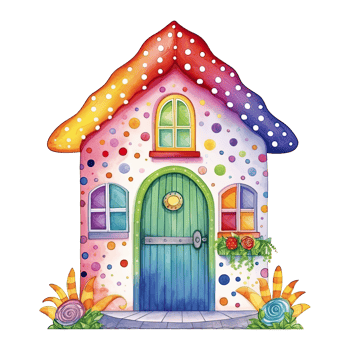 Watercolor colorful cute happy house with polka dot, isolated. png