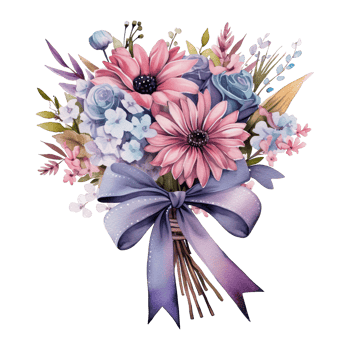 Watercolor delicate bouquet of flowers with a ribbon tied around, isolated. png