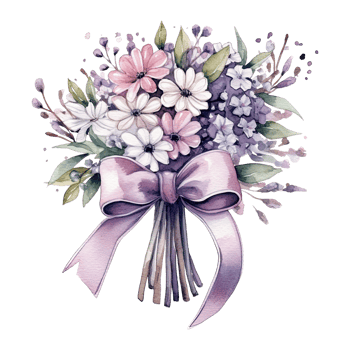 Watercolor delicate bouquet of flowers with a ribbon tied around, isolated. png