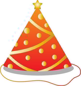 Stripy With Bubbles Party Hat Icon In Golden And Orange Color. vector
