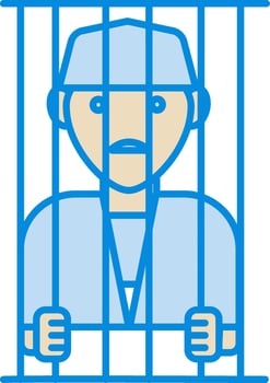 Criminal in Jail Blue And Yellow Icon. vector