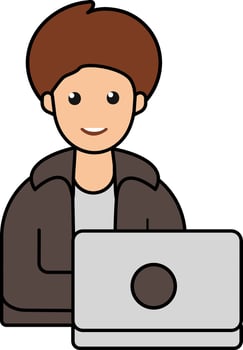 Illustration Of Happy Young Man With Laptop Colorful Icon. vector
