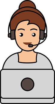 Smart Young Lady Wearing Headphone With Laptop Grey Icon. vector