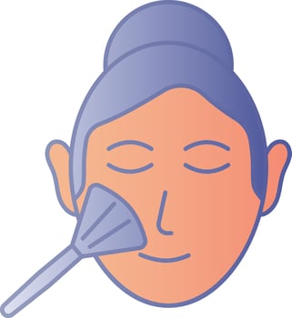 Applying Makeup On Face Icon In Blue And Orange Color. vector