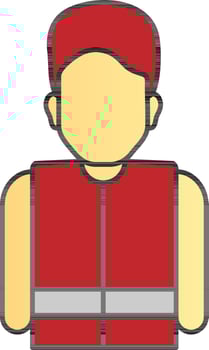 Man Wear Protective Vest Icon In Red And Yellow Color. vector