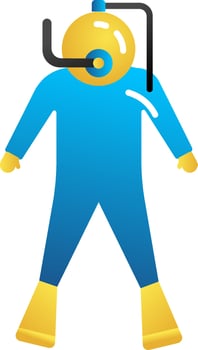 Scuba Diving Icon In Blue And Yellow Color. vector