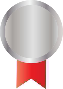 Flat Style Silver Badge Medal With Red Ribbon Icon. vector