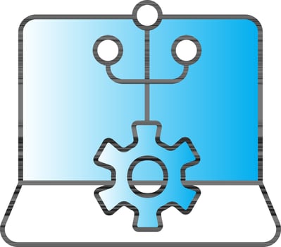 Blue Gradient Cogwheel In Laptop Screen Icon. vector
