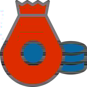 Money Bag With Coins Icon In Blue And Red Color. vector