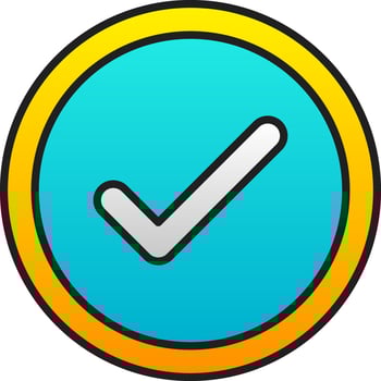Check Symbol Or Icon On Gradient Yellow And Blue Round Background. vector