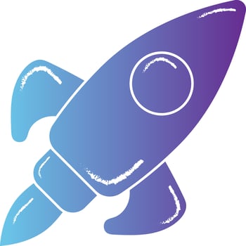 Hand Drawn Rocket Icon In Gradient Blue And Purple Color. vector