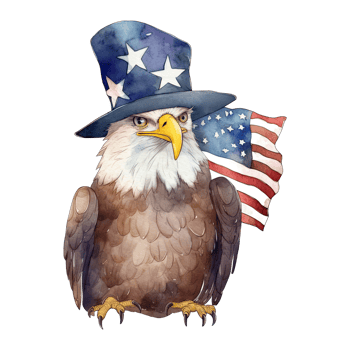 Watercolor happy cute patriotic eagle with American flag print, Fourth 4th of july Independence Day USA, isolated. png