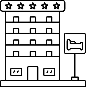 Five Star Hotel Icon In Black Line Art. vector