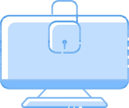 Open Lock In Desktop Blue Icon. vector