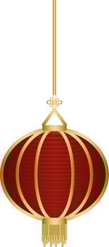 Hanging Chinese Lantern Element In Red And Golden Color. vector
