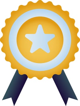 Star Badge Ribbon Icon In Blue And Golden Color. vector