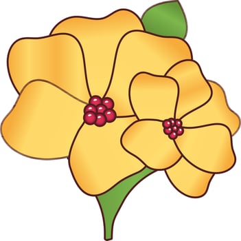 Yellow Color Alpine Flower With Green Leaf Icon. vector