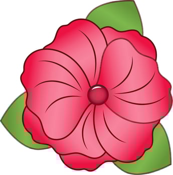 Pink Color Flower With Green Leaf Icon In Flat Style. vector