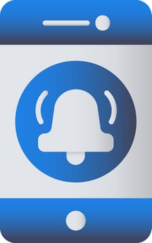 Blue Color Alarm Bell In Smartphone Icon. vector