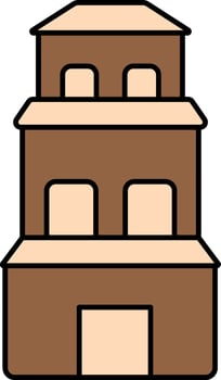 Three Storey Home Icon In Brown And Peach Color. vector