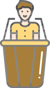 Flat Style Man In Microphones Podium Yellow And Bronze Color. vector