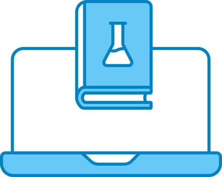 Science Book With Laptop For Online Learning Or Shopping Icon In Blue And White Color. vector