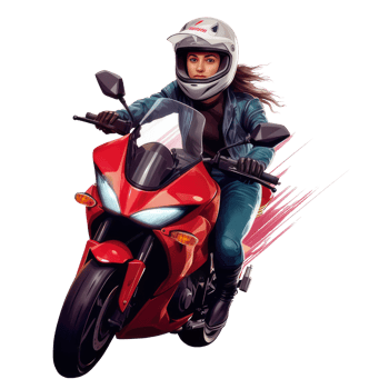 Girl Riding Motorcycle isolated on Transparent Background. png