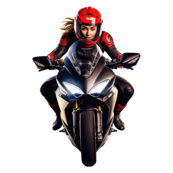 Girl Riding Motorcycle isolated on Transparent Background. png