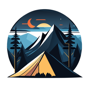 Mountain Camp. Tourist Tent and Bonfire on the Shore at Night. flat design. print design for t shirt. png