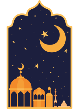 window with golden islamic city landscape  png